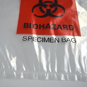 Sacs d'échantillons biohazard, 100 pièces 6x9in/15x25cm avec imprimé le logo rouge biohazard, sacs d'échantillons en fermeture à glissière à l'extérieur de la poche 3