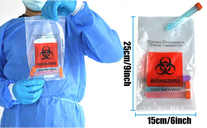 Sacs d'échantillons biohazard, 100 pièces 6x9in/15x25cm avec imprimé le logo rouge biohazard, sacs d'échantillons en fermeture à glissière à l'extérieur de la poche 5