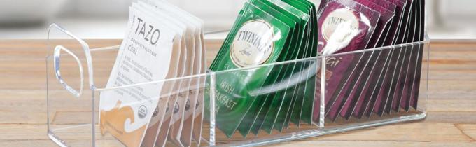 Organiseur de condiments en plastique et porte-sacs à thé - 8 compartiments, garde-manger de cuisine/tableau de rangement - puce divisée 0