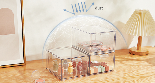 Des tiroirs pour organiser le maquillage empilés, un tiroir de rangement acrylique de salle de bains de 4,4 pieds de haut, une boîte de rangement de cosmétiques pour vanité 1