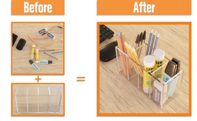 Porteur de stylo en acrylique 4 compartiments Porteur de crayon clair Organisateur de maquillage Porteur de pinceau 2