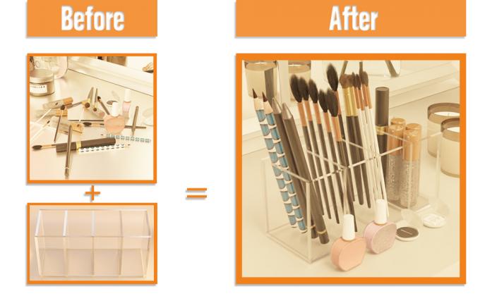 Porteur de stylo en acrylique 4 compartiments Porteur de crayon clair Organisateur de maquillage Porteur de pinceau 3