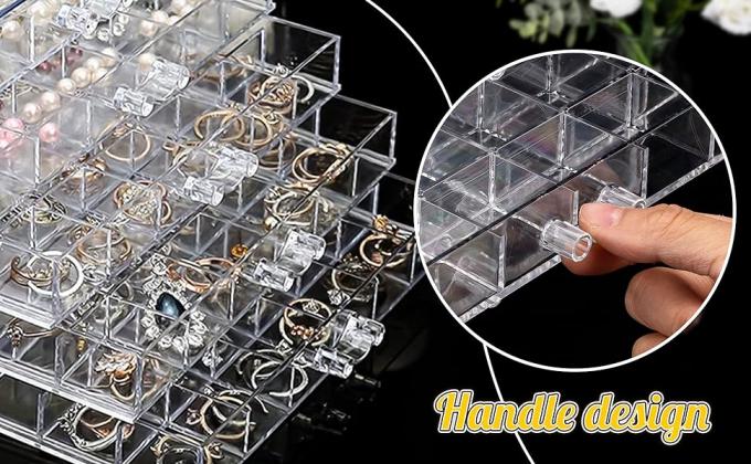 Organiseur de bijoux transparent, boîte de bijoux durable avec 5 tiroirs, boîte d'organisation de bijoux, organiseur de bijoux d'oreille 5