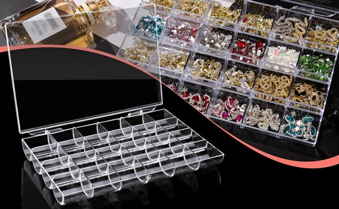 Contenant de décoration d'art des ongles en plastique, boîte d'organisateur en plastique transparent, contenant de stockage transparent Boîte à bijoux 0