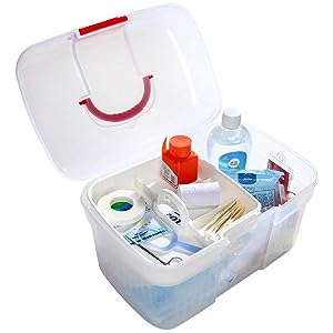 Récipient de trousse de premiers soins, boîte de stockage de médicaments de voyage avec plateau Récipient de trousse de premiers soins, boîte d'organisation transparente 6