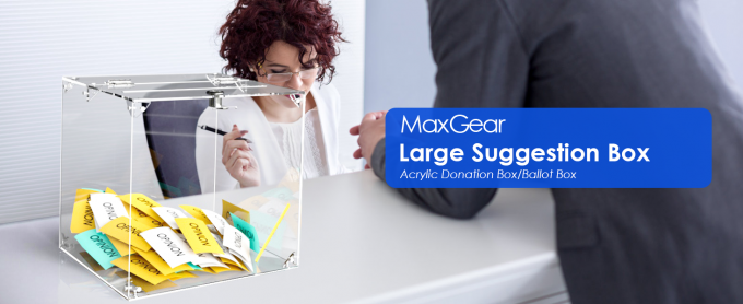 Boîte à dons en acrylique, 9,8 "x 9,8" x 9,8 "Boîte à bulletins de vote, boîte à suggestions avec verrou - Boîte à commentaires grande - argent clair 0