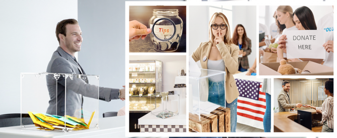 Boîte à dons en acrylique, 9,8 "x 9,8" x 9,8 "Boîte à bulletins de vote, boîte à suggestions avec verrou - Boîte à commentaires grande - argent clair 7