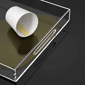 Plateau de service transparent à l'épreuve des déversements - Organiseur de plateau décoratif acrylique pour une table basse ottomane avec poignées 3