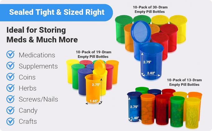 Bouteilles de pilules vides avec bouchon - Bouteilles étanches à 30 Drams - Récipient de médicaments sur ordonnance - pour les herbes, les bonbons 5