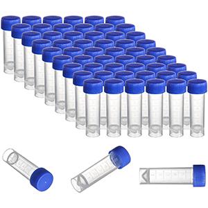 Ensemble de 100 tubes à essai en plastique avec couvercles, tubes à injection graduée de 5 ml avec capuchons à vis Petits flacons Contenant pour liquide 2