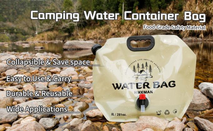 Porteur de stockage d'eau pliable - récipient portable de 1,9 gallon avec éternuement, sac d'eau de camping pour la randonnée en plein air 0