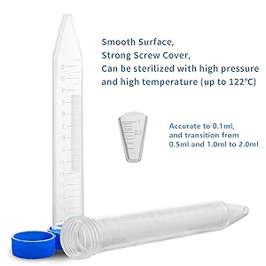 Tubes à centrifugeuse coniques de 15 ml, tubes à essai en plastique stérile avec capuchon à vis, récipient en polypropylène avec gradué 4