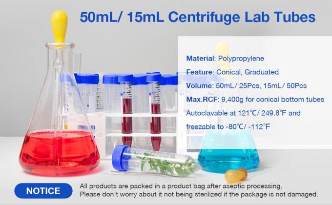 Tubes centrifugeuses de 15 ml, tubes coniques stériles 50 PCS, polypropylène, bouchons à vis étanches, récipient en plastique 2