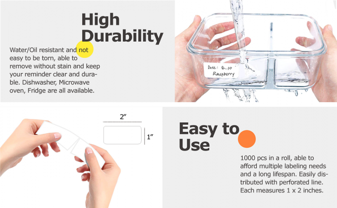 1000 &eacute;tiquettes de cong&eacute;lateur amovibles en blanc r&eacute;sistant &agrave; l'eau et &agrave; l'huile avec ligne de perforation pour les conteneurs pots Pantry Organizati 1