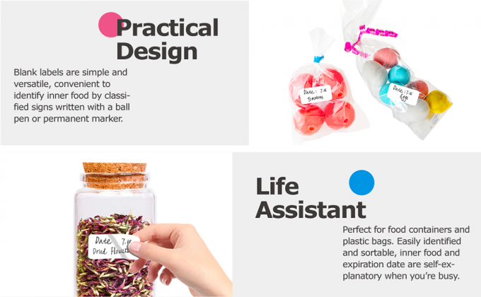 1000 &eacute;tiquettes de cong&eacute;lateur amovibles en blanc r&eacute;sistant &agrave; l'eau et &agrave; l'huile avec ligne de perforation pour les conteneurs pots Pantry Organizati 2