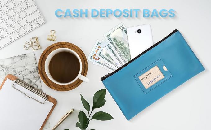 Sac de dépôt bancaire de sécurité à fermeture à glissière, fenêtre ouverte et 14 cartes d'insertion Sac de trésorerie, sac d'utilité, 7 couleurs variées 0