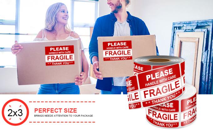 3 x 2 pouces de poign&eacute;e avec soin autocollants fragiles pour l'exp&eacute;dition en mouvement de verre 500 adh&eacute;sif permanent &eacute;tiquettes fragiles 0
