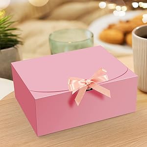 Bo&icirc;tes cadeaux avec couvercles, bo&icirc;tes cadeaux roses 10X8X4 pouces, bo&icirc;te de proposition de demoiselle d'honneur avec ruban, bo&icirc;tes de papier Kraft pour mariage 5