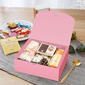 Bo&icirc;tes cadeaux avec couvercles, bo&icirc;tes cadeaux roses 10X8X4 pouces, bo&icirc;te de proposition de demoiselle d'honneur avec ruban, bo&icirc;tes de papier Kraft pour mariage 4