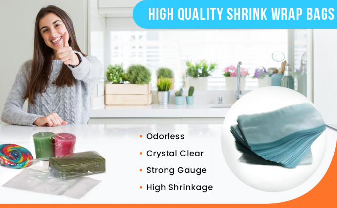 Sacs à emballage rétrécissant, matériaux en PVC rétrécissants par chaleur 100 paquets 8 x 10 pouces Sacs pour bombes de bain, barres de savon 0
