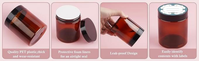 Des bocaux en plastique ambre avec couvercles et étiquettes, 12 paquets de contenants cosmétiques bruns vides pour les produits de beauté, beurre corporel 0