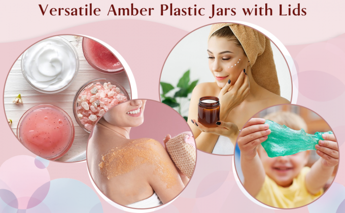 Des bocaux en plastique ambre avec couvercles et étiquettes, 12 paquets de contenants cosmétiques bruns vides pour les produits de beauté, beurre corporel 4