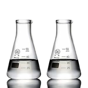 Flacon Erlenmeyer &agrave; bouche &eacute;troite avec bouchon en caoutchouc Flacon en verre 5 pi&egrave;ces, flacon Erlenmeyer &agrave; bouche &eacute;troite, borosilicate 0