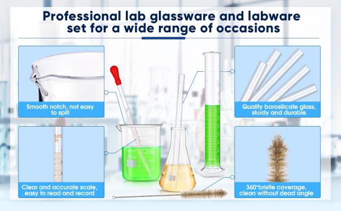 Ensemble de verres de laboratoire, ensemble de bouteilles de verre, ensemble de bouteilles de verre 3 bouteilles de verre 3 bouteilles d'Erlenmeyer 3 bouteilles de mesure graduées 1