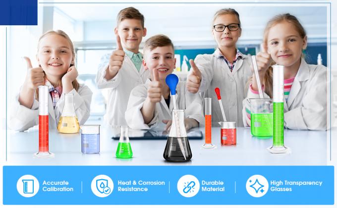 Ensemble de verres de laboratoire, ensemble de bouteilles de verre, ensemble de bouteilles de verre 3 bouteilles de verre 3 bouteilles d'Erlenmeyer 3 bouteilles de mesure graduées 6