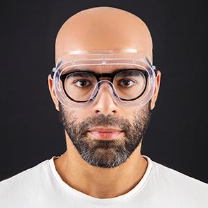 nocry non-vented safety goggles over glasses