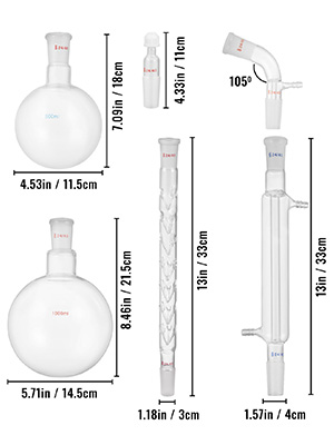 Produits en verre de laboratoire 24/40 Produits en verre de chimie 32 PCS Produits en verre de laboratoire Kit de distillation Séparation 8
