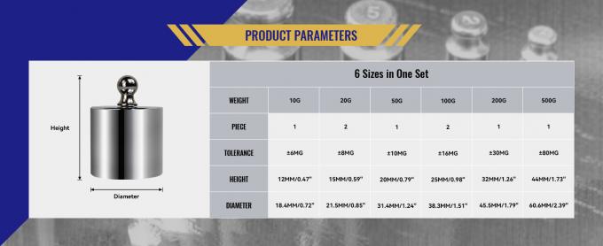 Étalonnage de la balance de l'échelle ensemble de poids avec cas-10-500g (8 pièces: 10g,20g,20g,50g,100g,100g,200g,500g) 8 pièces est de 1000 grammes 0