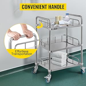 Chariot à roulettes de laboratoire 3 étagères étagère Chariot à roulettes en acier inoxydable de restauration Chariot d'utilité dentaire roue commerciale Dolly 3