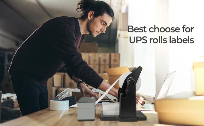 Détenteur d'étiquette pour rouleaux extérieurs, détenteur de papier pliable à ventilateur 2 en 1 pour imprimante d'étiquette thermique de bureau 0