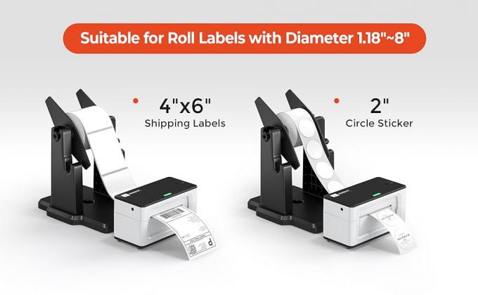 Détenteur d'étiquette pour rouleaux extérieurs, détenteur de papier pliable à ventilateur 2 en 1 pour imprimante d'étiquette thermique de bureau 1