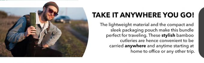 Un ensemble de couverts jetables en bois de bambou 100% naturel, écologique, biodégradable et compostable 3