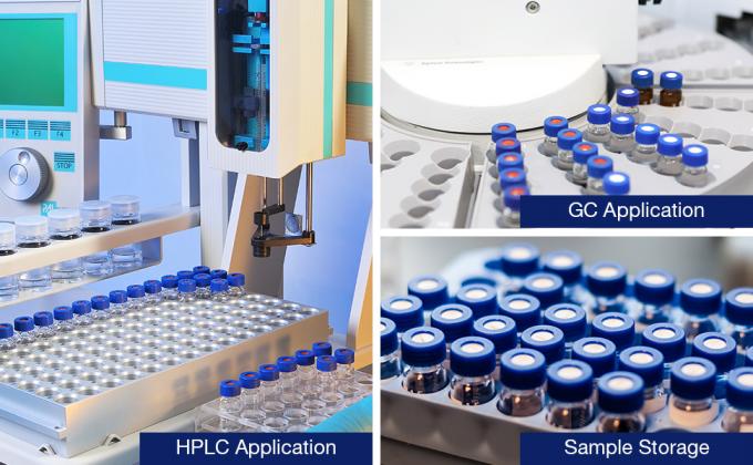 Flacons d'échantillonnage automatique de 2 ml avec zone d'écriture et graduations, 9-425 HPLC, bouchon à vis, PTFE blanc et sépta de silicone rouge 3