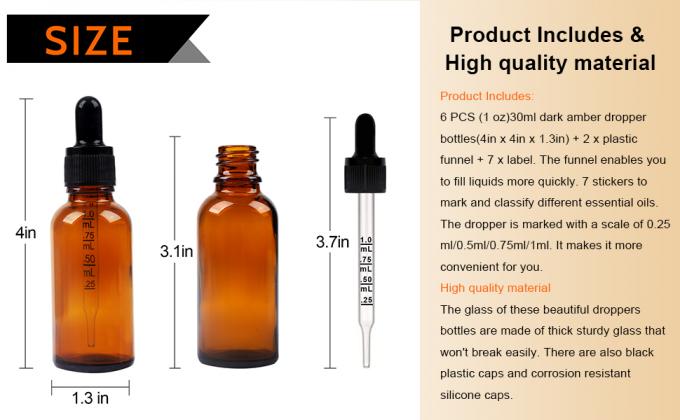 Bouteilles à goutte à goutte 5 PCS Bouteille à goutte à goutte Amber avec entonnoirs et pipettes de transfert, Bouteilles de teinture en verre avec goutte à goutte 10 ml 0