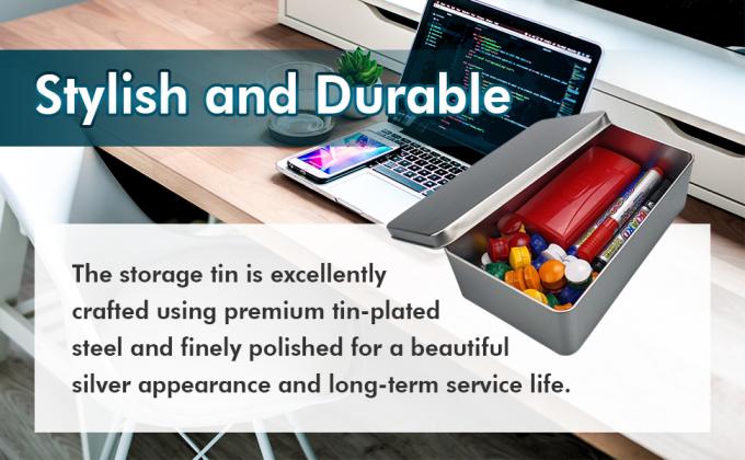 Couvercles de bo&icirc;tes en fer blanc en m&eacute;tal argent&eacute; - Grand conteneur, support pour les cl&eacute;s de voiture, biscuits, &eacute;tui &agrave; crayon, 8,2 x 4,7 x 2,4 pouces 3