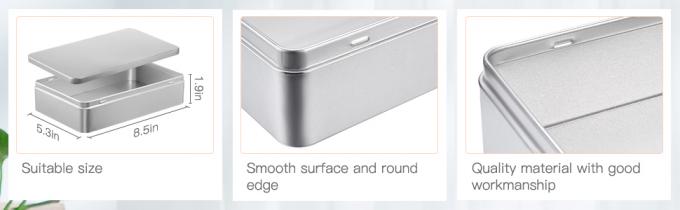 8.5 par 5,3 par 1,9 pouces argent rectangulaire boîte d'étain vide conteneurs, cadeau, bijoux et stockage kit d'étain, organisateur à domicile 1