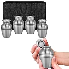 Pewter Small Keepsake Urn for Human Ashes Being Held and Set of 4