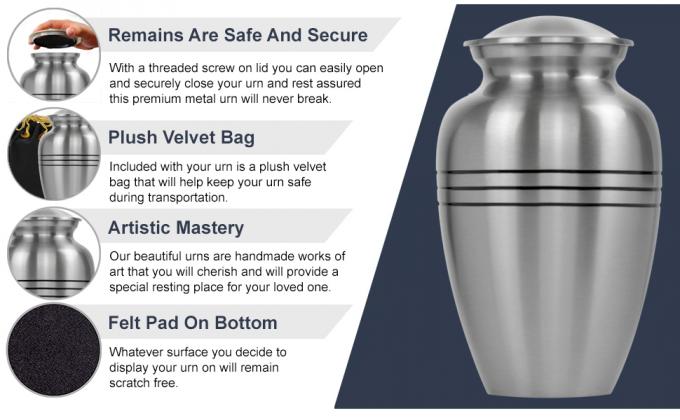 grace and mercy adult pewter urn for human ashes, remains are safe, with velvet bag and felt bottom