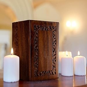 Urnes de crémation en bois de rose gravé pour les cendres humaines Adultes Homme Femme - Urnes décoratives en bois Boîte et cercueil 0