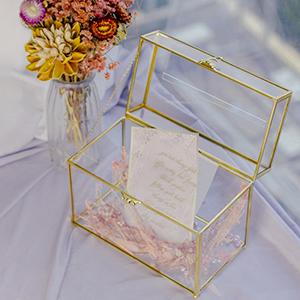 Bo&icirc;te de cartes de mariage en verre avec fente, bo&icirc;te de cartes transparente Bo&icirc;te de stockage de cartes-cadeaux en laiton or Parfaite pour les r&eacute;ceptions de mariage 4