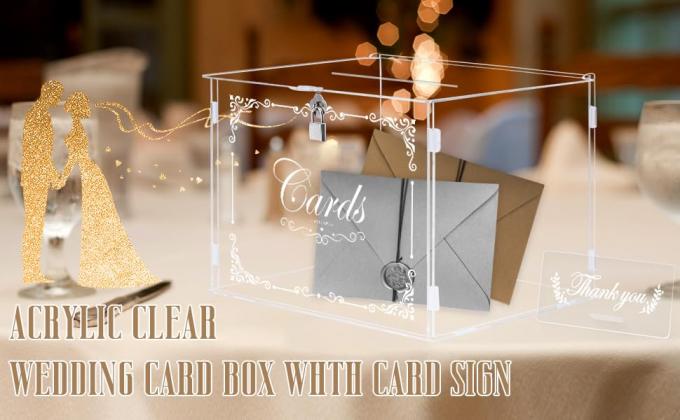 Bo&icirc;te de cartes de mariage en acrylique bo&icirc;te de cadeau de courrier, bo&icirc;te de carte transparente bo&icirc;tes d'enveloppe de grande lettre avec serrure et fente 0