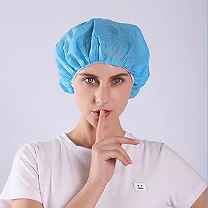 Coupe bleue jetable non tissée bouffant casquettes cheveux filet manches de cheveux avec bande de côté pivotante, unisexe, parfait pour dormir 4