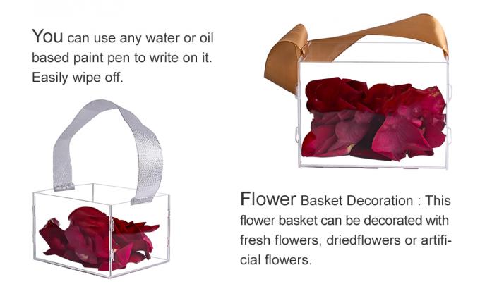 Panier de fille de fleurs claires pour le mariage - décoration de panier de mariage acrylique, nom personnalisé, poignée avec ruban de soie 1