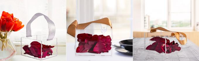 Panier de fille de fleurs claires pour le mariage - décoration de panier de mariage acrylique, nom personnalisé, poignée avec ruban de soie 3