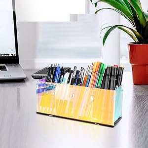 Porte-crayons transparents colorés, Porte-crayons acrylique, Organisateur de maquillage 4 compartiments pour bureau, bureau, bureau 2