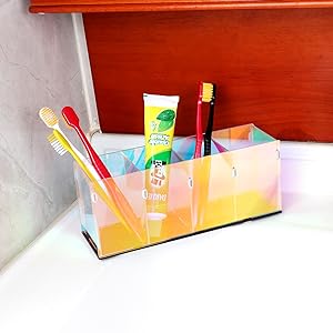 Porte-crayons transparents colorés, Porte-crayons acrylique, Organisateur de maquillage 4 compartiments pour bureau, bureau, bureau 4